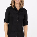 Thumbnail image #1 for Chef Works SES02W-BLK-XS Women's Black Chef Shirt, Long Sleeve, Snap Front, XL