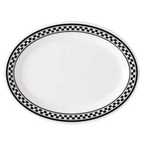 Thumbnail image #1 for G.E.T. GET OP-135-X . . Oval Melamine Platter, 13-1/2" x 10-1/4", White with Black Checkerboard Rim 1 Dozen