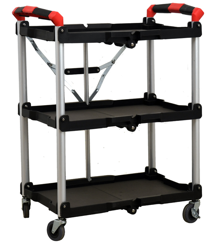 Product image #5 for Omcan Small Folding Dining Cart, 3-Shelf Polypropylene Bus Cart, Black