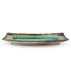 Thumbnail image #2 for Korin Inc Ariake PLL-424 Rectangular Ceramic Plate, 11-1/4", Flared Edge, Narrow Rim, Black Glaze with Crackled Green Interior