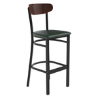 Thumbnail image #1 for Flash Furniture Wright XU-DG6V6GNV-WAL-GG Bar Stool, Green Vinyl Upholstered Seat, Walnut Boomerang Back, Black Steel Frame