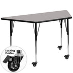 Thumbnail image #1 for Flash Furniture XU-A2448-TRAP-GY-H-A-CAS-GG Adjustable-Height Trapezoid Activity Table, 46-1/4"W x 25-1/2"D, Gray Laminate Top