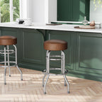 Thumbnail image #2 for Flash Furniture XU-D-100-WBRN-GG Backless Swivel Bar Stool with Weathered Brown Upholstered Seat and Chrome Double-Ring Frame