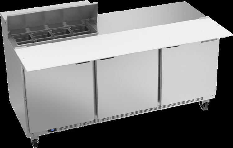 Product image #6 for Beverage-Air SPE72HC-08C Three-Section Sandwich Top Refrigerated Prep Table, 72 Inch, 3-Door, 8-Pan
