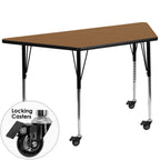 Thumbnail image #1 for Flash Furniture XU-A3060-TRAP-OAK-T-A-CAS-GG Trapezoid Activity Table, Adjustable Height, Oak Laminate Top, 57-1/2"W x 26-1/4"D