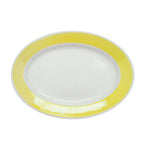 Thumbnail image #1 for CAC China Rainbow R-12-Y Yellow Ceramic Oval Platter with Rolled Edge, 10-3/8" x 7-1/8" x 1-1/4" Case of 2 Dozen