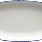 Thumbnail image #1 for International Tableware Provincial™ PR-14-CB Porcelain Organic Rectangular Platter, 13-3/4"L x 7-3/8"W, European White with Blue 1 Dozen