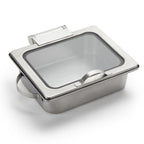 Thumbnail image #1 for American Metalcraft SYNSREC16 Rectangular Stainless Steel Chafer, 6-1/2 qt., Hinged Tempered Glass Lid, Flat-Bottom
