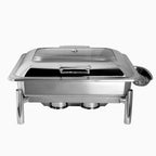Thumbnail image #1 for Steelite International Creations, Metal 7351MW100 Rectangular Stainless Steel Chafing Dish with Stand, 8 qt, Hinged Cover, Induction Ready