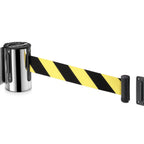 Thumbnail image #1 for New Star Foodservice 1028850 Wall-Mount Belt Barrier, Stainless Steel, Retractable Black/Yellow Belt, Up to 16 ft Case of 12