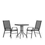 Thumbnail image #1 for Flash Furniture TLH-073A1303C-GG 3-Piece Outdoor Patio Dining Set with Square Tempered Glass Table and 2 Black Stack Chairs