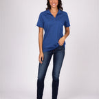 Thumbnail image #1 for Chef Works Z650W-ROY-4XL Women's Short-Sleeve Polo Shirt, Royal Blue, Button Front, 100% Polyester, 4XL
