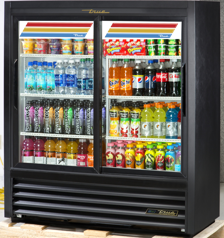 Product image #5 for True Two-Section Narrow-Depth Sliding Glass Door Merchandiser Refrigerator with LED Lighting