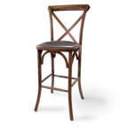 Thumbnail image #2 for JustChair Manufacturing R90030-PS-COM Rustic Bar Stool, Bentwood X-Back, Ash Wood Frame, Padded COM Seat, Footrest