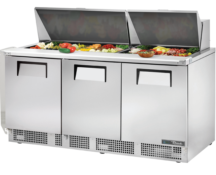 Product image #5 for True 72-Inch Three-Section Sandwich/Salad Prep Table with 30-Pan Top and R290 Self-Contained Refrigeration