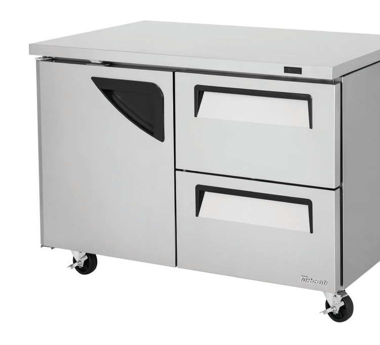 Product image #5 for Turbo Air Super Deluxe Two-Section Undercounter Refrigerator, 48 1/4 Inch, 1 Door, 2 Drawers, Rear-Mount Self-Contained