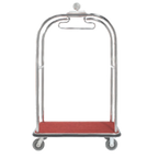 Thumbnail image #1 for AARCO Products LC-3C Bellman Luggage Cart with Hang Bar, Chrome Frame, Red Carpet Bed, 6" Solid Wheels