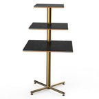 Thumbnail image #1 for Steelite Mogogo, Polo MGCPPS01MBXX 3-Tier Square Buffet Display Table, 30" x 30" x 55"H, Nero Marquina Laminate Top, Brushed Brass