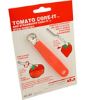 Thumbnail image #1 for AllPoints Foodservice Parts & Supplies 1711193 Tomato and Strawberry Corer, Stainless Steel Blade, Red Plastic Handle