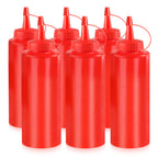 Thumbnail image #1 for New Star Foodservice Inc. 26313 12 oz Red Plastic Squeeze Bottle with Seal Top Case of 6