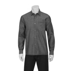 Thumbnail image #1 for Chef Works Detroit SKL001-BLK-L Black Cotton Chef Shirt, Large, Long Sleeve, Thermometer Pockets