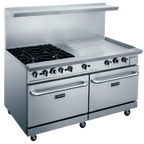 Thumbnail image #2 for Dukers Appliance Co., USA Ltd. DCR60-4B36GM Commercial Gas Range, 4 Open Burners, 36" Griddle, 2 Standard Ovens, Stainless Steel Exterior