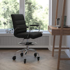 Thumbnail image #2 for Flash Furniture GO-2286B-BK-RLB-GG Black Adjustable Drafting Chair, Mid-Back, Bonded Leather, Padded Arms, Casters