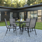 Thumbnail image #2 for Flash Furniture TLH-073A2303C-GY-GG 5-Piece Outdoor Patio Dining Set with 31.5-Inch Square Tempered Glass Table and 4 Gray Stack Chairs