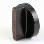Thumbnail image #1 for AllPoints Foodservice Parts & Supplies 1661143 Oven Burner Knob, 0.35" D-Stem, Flat-Up Off Position, Black Plastic, Red Lettering