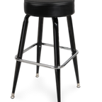 Thumbnail image #1 for JustChair Manufacturing B42030X-GR3 30-Inch Swivel Bar Stool, Backless, Round Upholstered Seat, Chrome Footrest, Black Steel Frame