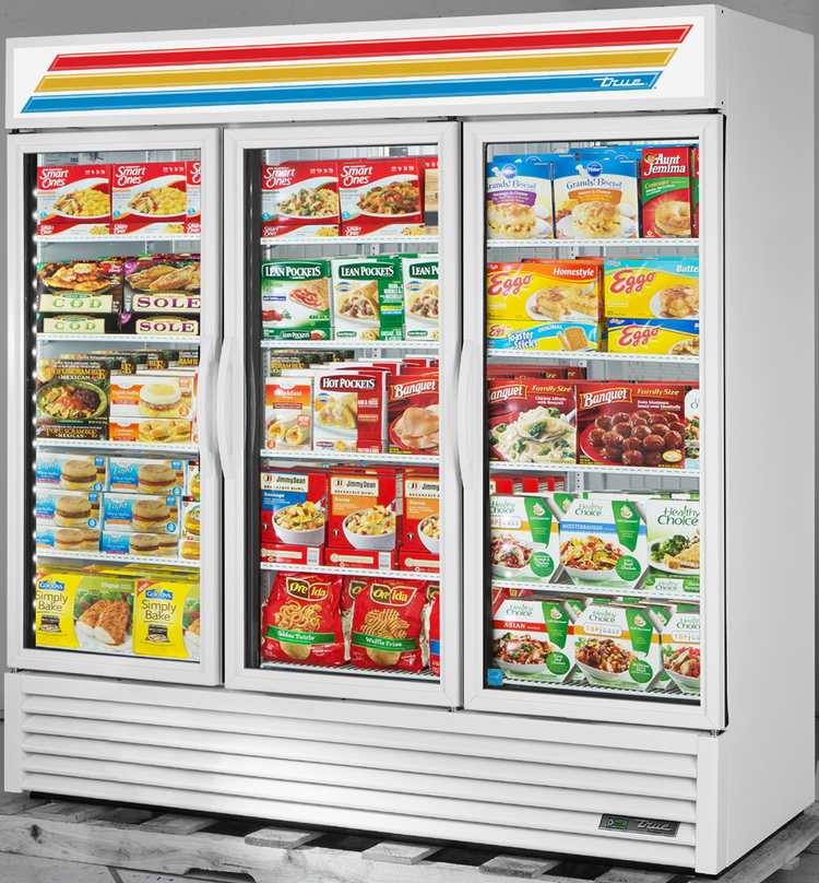 Product image #5 for True GDM-72F-HC~TSL01 3-Section Glass Door Freezer Merchandiser, Self-Contained Bottom-Mount, White