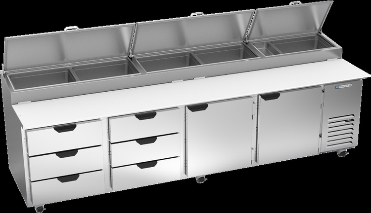 Product image #5 for Beverage-Air DPD119HC-6T Four-Section Pizza Top Refrigerated Counter, 119-Inch Wide, 6 Drawers, 2 Doors