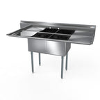 Thumbnail image #1 for NBR Equipment 2SG-181812LR18 2-Compartment Stainless Steel Sink, 72"W, (2) 18" x 18" Compartments, Left & Right Drainboards, 12" Deep