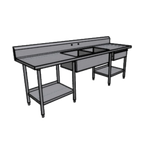 Thumbnail image #1 for Pacific Stainless Products PTD8430C8C20DS 84"W x 30"D Stainless Steel Sink Table, 2 x 20" Sinks, 8" Backsplash, Undershelf