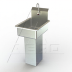 Thumbnail image #1 for AERO Manufacturing LBE Stainless Steel Hand Sink, Pedestal-Mounted, 16"W x 21"D x 8" Deep, Electronic Splash-Mount Faucet, Basket