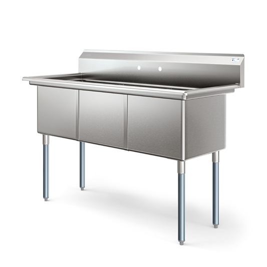 Product image #6 for KoolMore 60-Inch 3-Compartment Commercial Sink with 18x18x14 Bowls and Backsplash