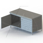 Thumbnail image #1 for AERO Manufacturing 4TGOHD-2496 Enclosed Work Table with Cabinet Base and Hinged Doors, 16-Gauge Stainless Steel Top, 96"W x 24"D x 35"H