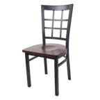 Thumbnail image #2 for JustChair Manufacturing M27118-BLK-SS Stackable Side Chair, Grid Metal Back, Solid Wood Seat, Black Steel Frame