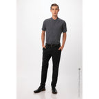 Thumbnail image #1 for Chef Works Seersucker SHC08-CHR-4XL Men's Charcoal Poly/Cotton Chef Shirt, Short Sleeve, Snap Front, Banded Collar, 4XL