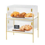 Thumbnail image #1 for Cal-Mil Mid-Century 3706-1511-46 2-Tier Self-Service Pastry Display Case, Clear Plastic with Brass Frame, 16-1/4"W x 11-1/4"D x 18"H