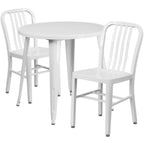 Thumbnail image #1 for Flash Furniture CH-51090TH-2-18VRT-WH-GG 30" Round Table and 2 White Metal Vertical-Slat Chairs Set