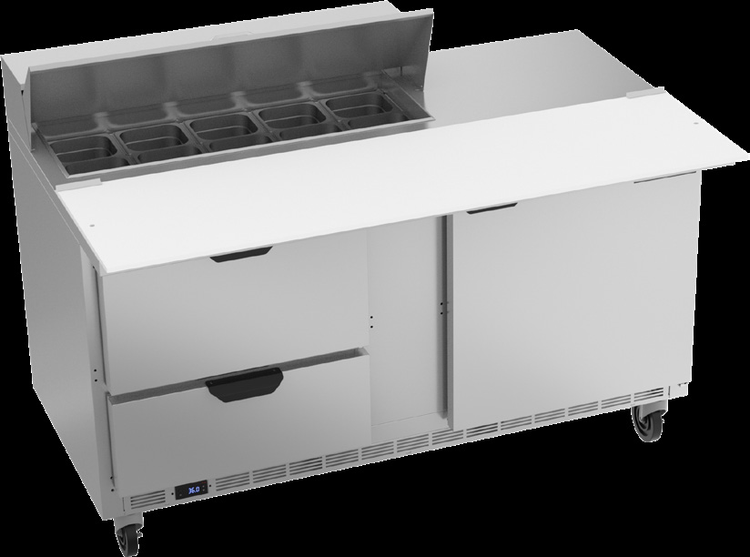 Product image #6 for Beverage-Air 60-Inch Two-Section Sandwich Top Refrigerated Counter with 1 Door, 2 Drawers, and 10-Pan Top