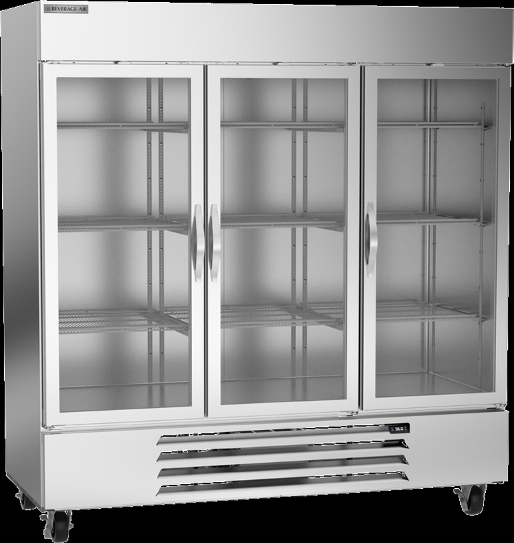 Product image #6 for Beverage-Air Horizon Series Three-Section Glass Door Reach-In Refrigerator, 70.19 Cu. Ft., Bottom Mount