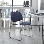 Thumbnail image #2 for Flash Furniture RUT-188-NY-GG Navy Polypropylene Outdoor Stacking Chair with Solid Back and Metal Sled Base