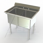 Thumbnail image #1 for AERO Manufacturing 3F2-2136 2-Compartment Stainless Steel Sink, 77-1/2"W x 27"D x 39-1/2"H, (2) 36"W x 21"D x 14" Deep Compartments