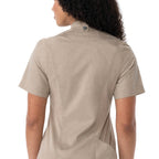 Thumbnail image #2 for Chef Works BCWSZ006-KHA-L Women's Khaki Short-Sleeve Chef Coat, Single-Breasted, 2-Way Zipper, Large