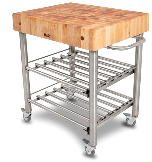 Product image #5 for John Boos Cucina D'Amico Maple End Grain Butcher Block Wine Cart with Stainless Steel Base