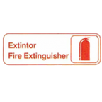 Thumbnail image #1 for TableCraft Products Cash & Carry 394582 Fire Extinguisher Sign, Spanish/English, Red/White, Adhesive, 3 x 9 in Case of 144