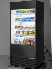 True 36-Inch Vertical Air Curtain Merchandiser with 4 Adjustable Shelves and Night Cover