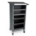 Thumbnail image #1 for Lockwood Manufacturing MT-84 Mobile Merchandising Stand with Slanted Laminated Top, Removable Shelves and Plastic Bins, Grey